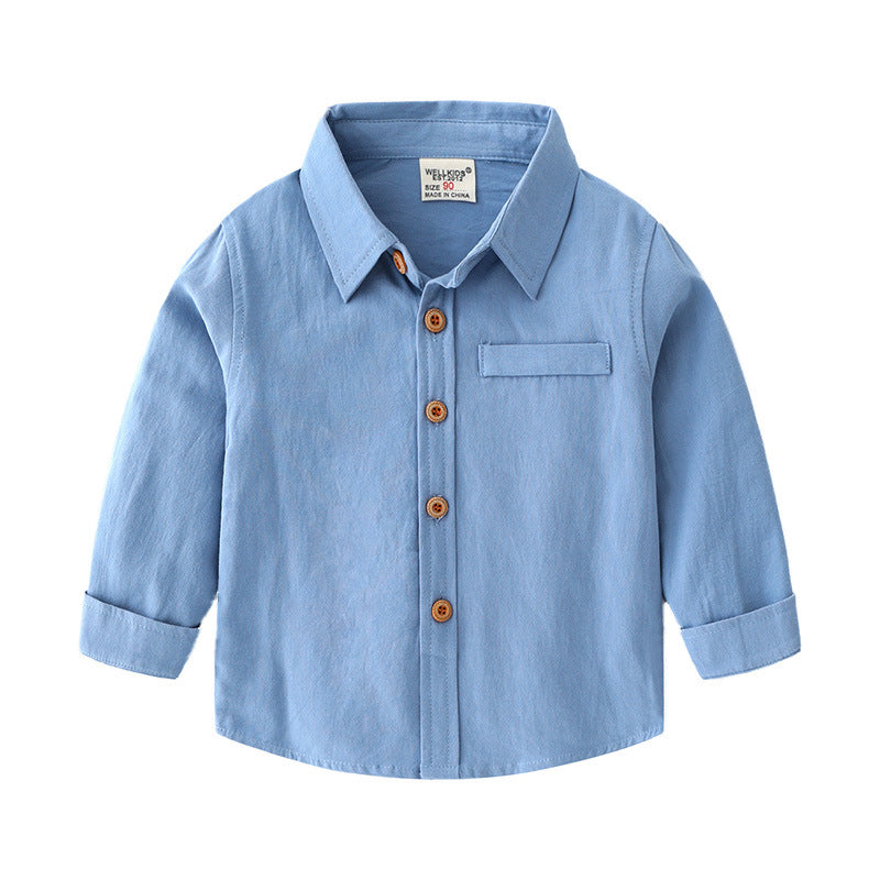 Long Sleeve Solid Color Boys' Shirt  Children's Top for Kids