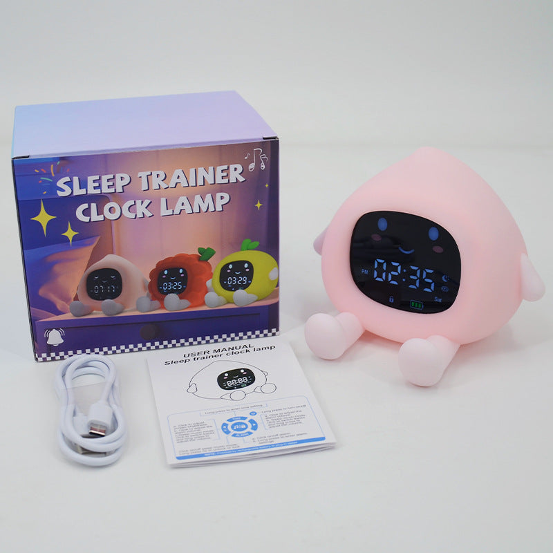 Relógio Despertador Fruta Lychee com Luz Noturna e Suporte de Telefóne — ABS + Silicone | Rosa ou Amarelo