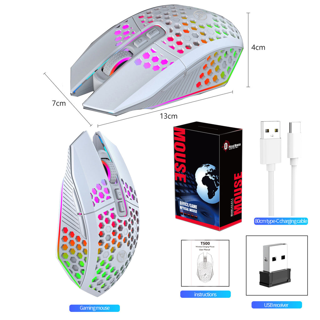 Lightweight honeycomb gaming mouse, wireless rechargeable LED mouse for computers, laptops, and office use