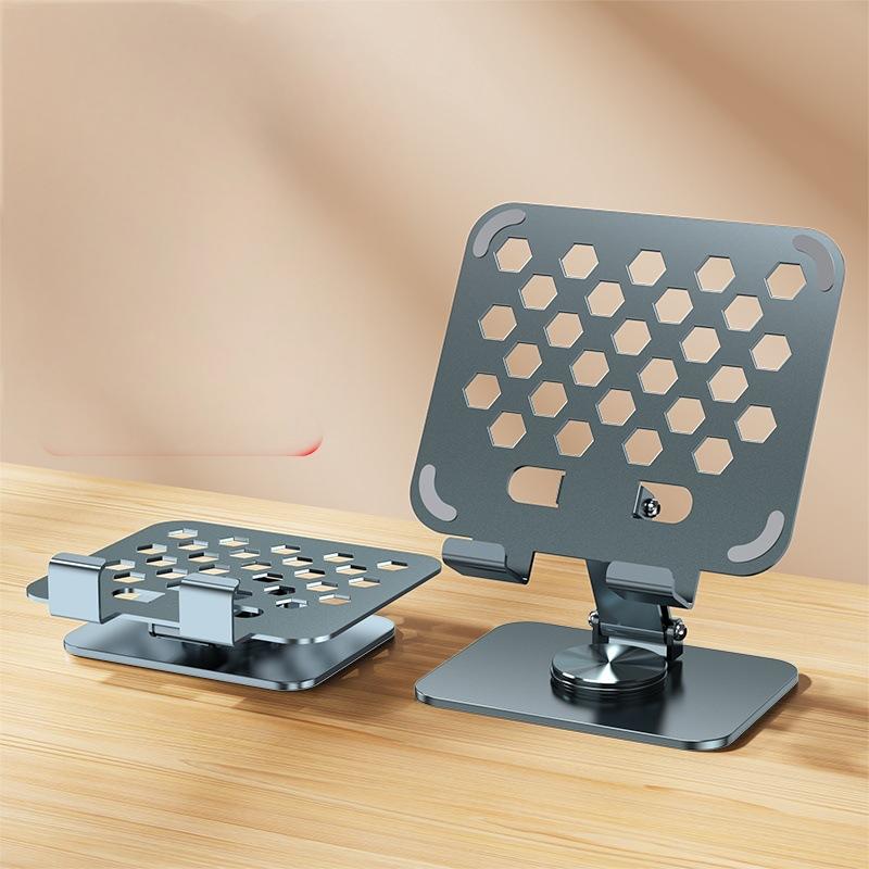 Suporte para tablet dobrável com rotação de 360 graus, todo em metal, para streaming ao vivo, aprendizagem e suporte universal para tablets e smartphones.