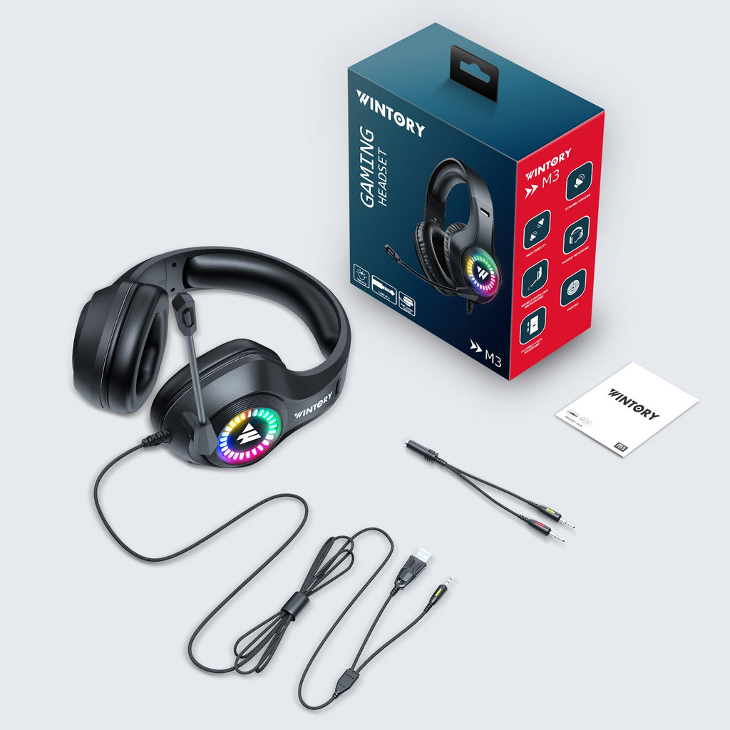 Wired gaming headset, over-ear e-sports headphones with LED lights for mobile phones and computers, cool streamer headset.
