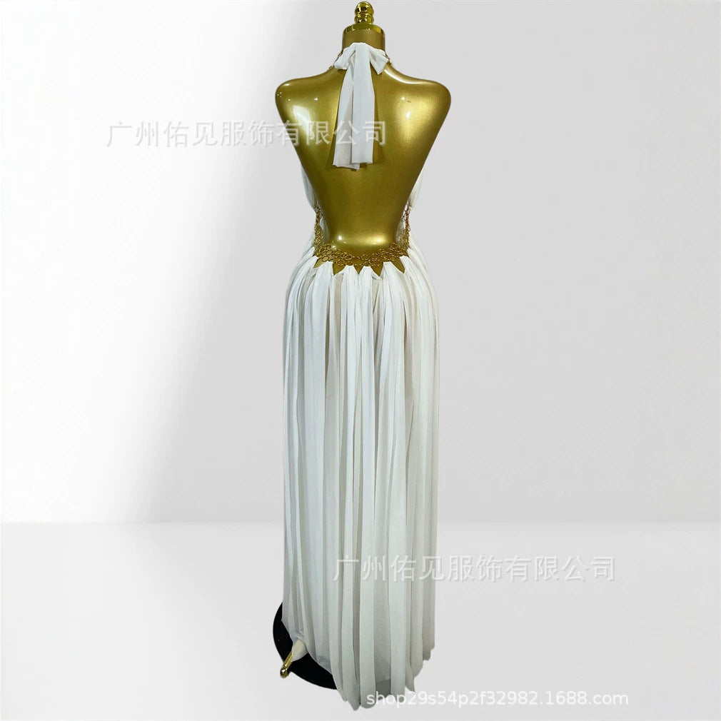 Sexy Halter Maxi Dress – V-Neck, Cut-Outs and Metal Ring | Party and Gala