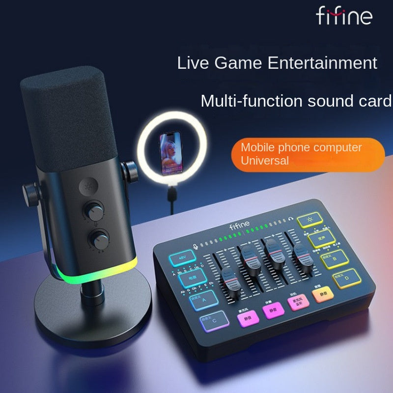Fifine SC3 Live Streaming Audio Interface Full Set USB External Sound Card with Microphone for Desktop Karaoke