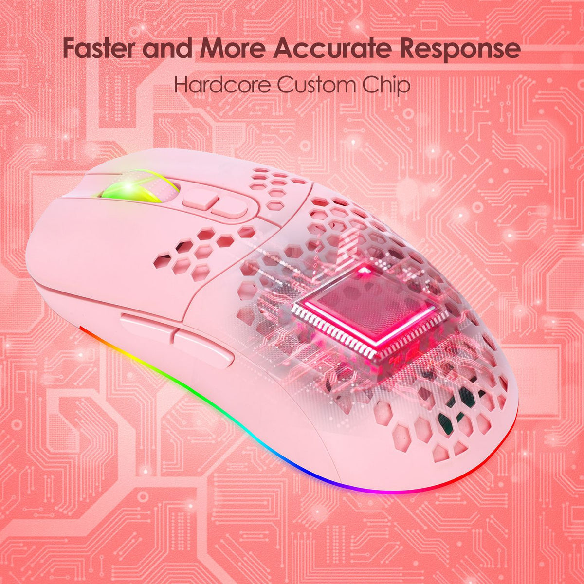 Rechargeable third mock examination Bluetooth wireless mouse, lightweight, silent, honeycomb, RGB luminous pink mouse