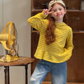 Cute Children's Yellow Striped Hooded T-shirt for Girls, Casual Top with Hooded Design