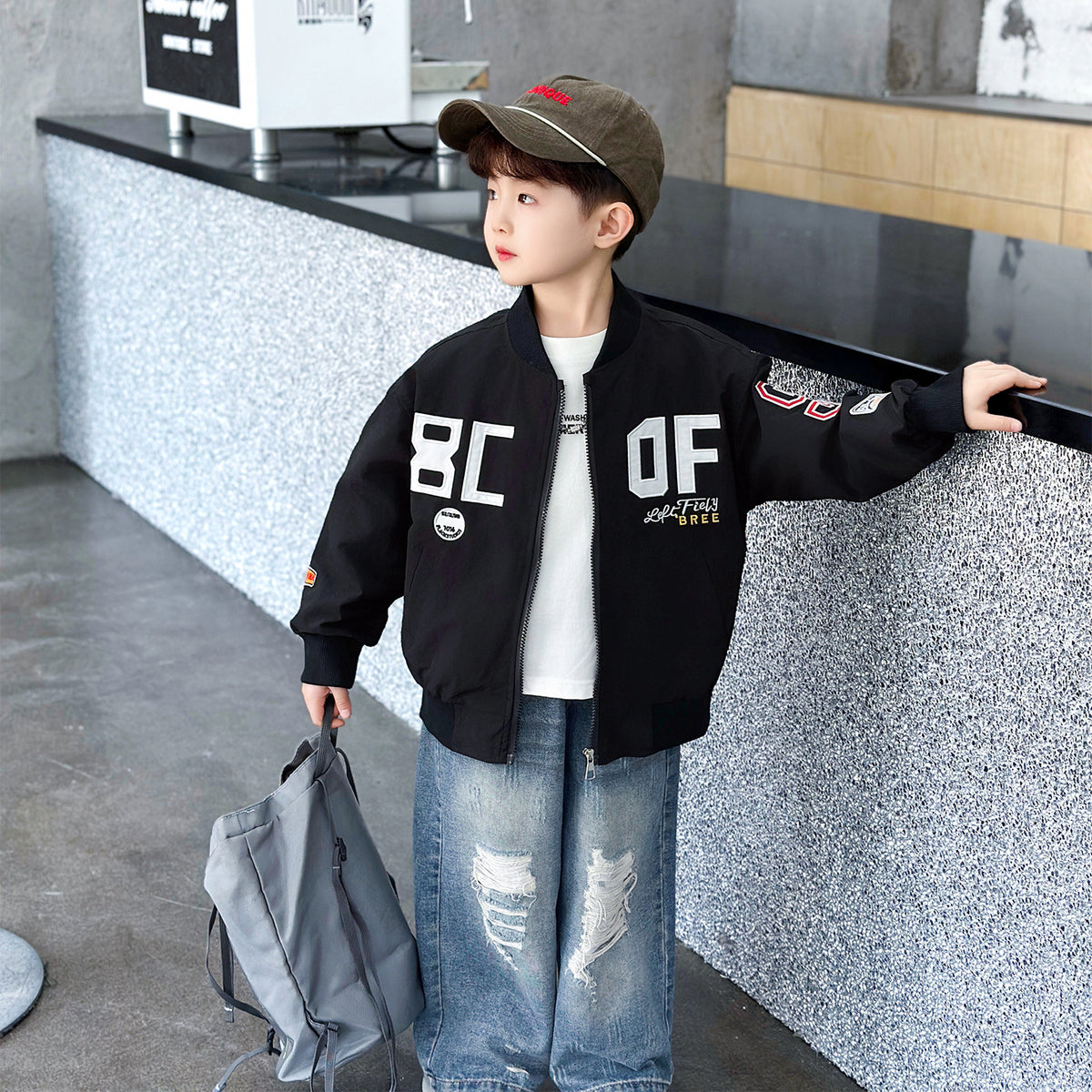 Kids Boys Girls White Baseball Style Jacket
