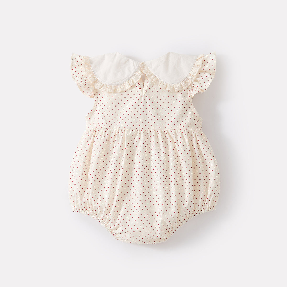 Cotton Polka Dot Sweet Flutter Sleeve Romper Girl Baby Peter Pan Collar Embroidered Cool Onesie