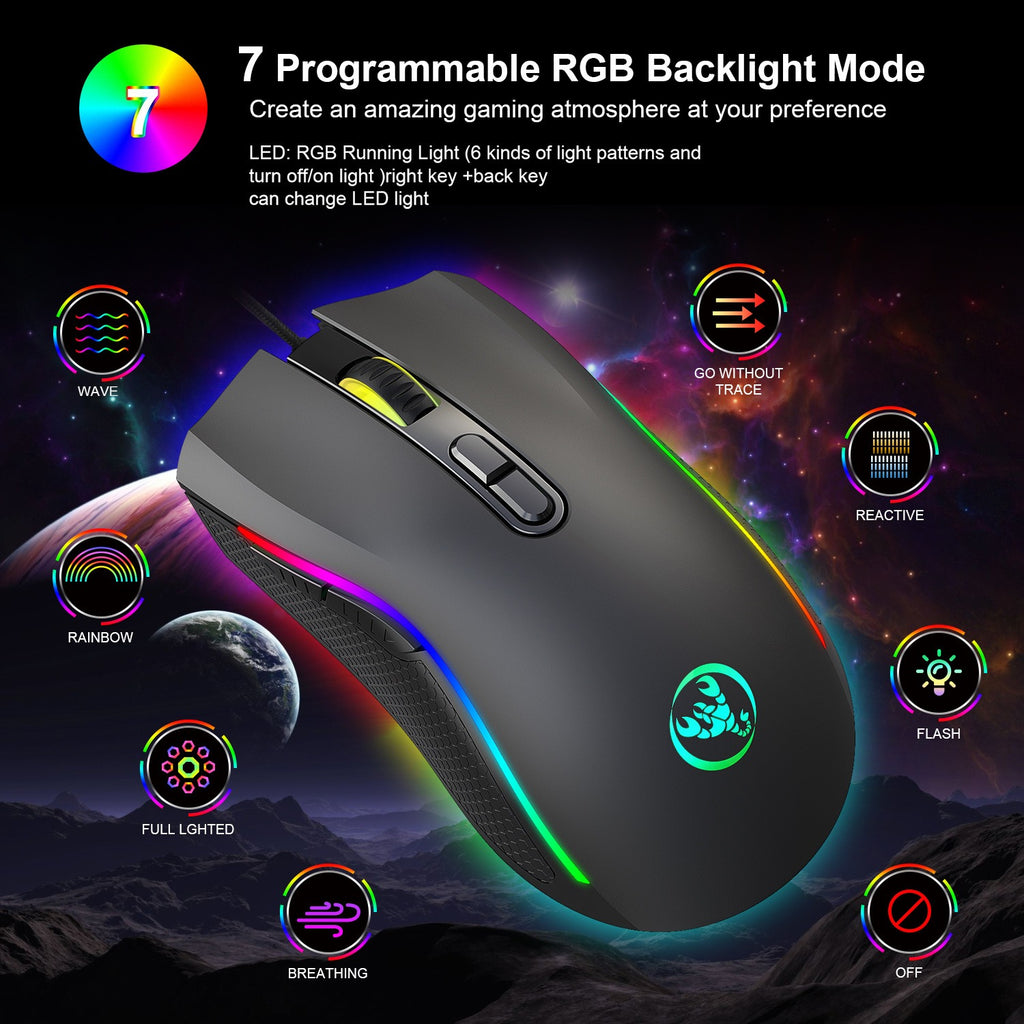 E-sports gaming mouse, internet cafe RGB backlit wired mouse for competitive gaming.