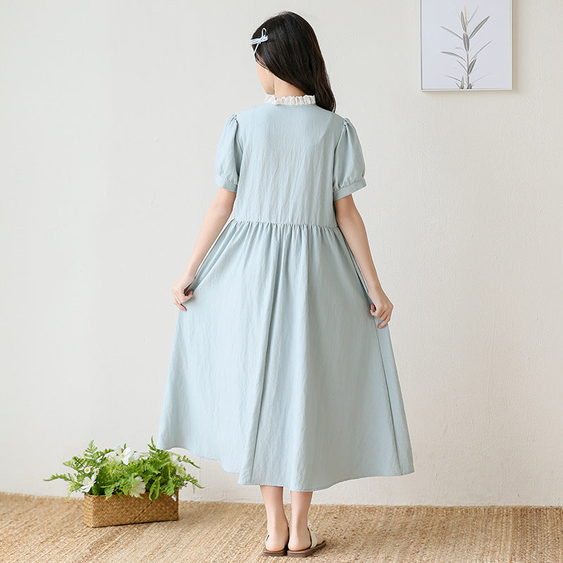 Girls' Simple Summer DressLace Collar, Versatile and Elegant Dress for Kids