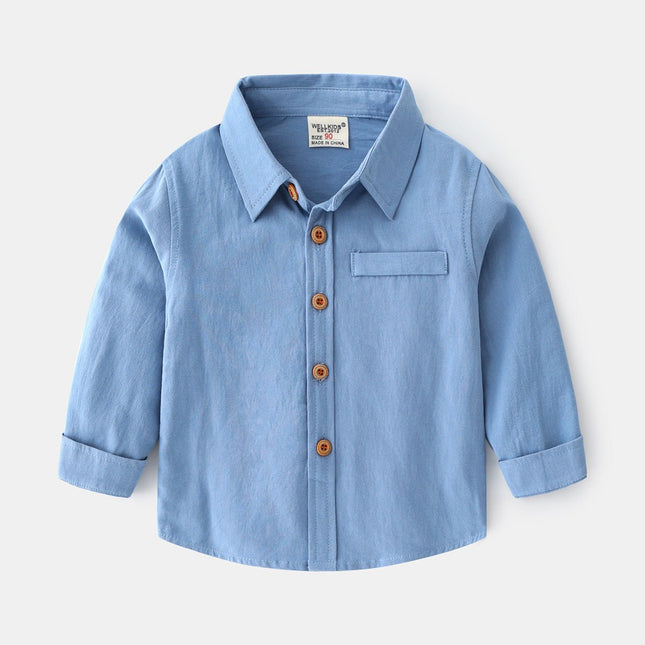 Long Sleeve Solid Color Boys' Shirt  Children's Top for Kids