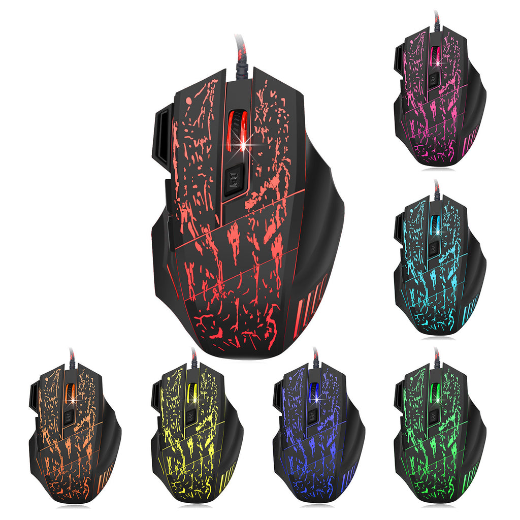 HXSJ Flow Crack Gaming Mouse Colorful Luminous 7D Gaming Mouse