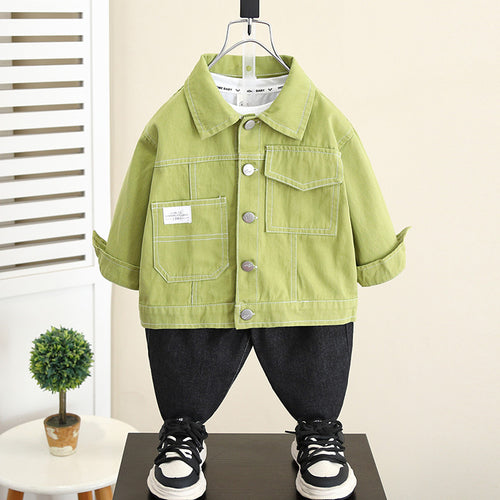 Boys Casual Long Sleeve Lapel Collar Lightweight Jacket