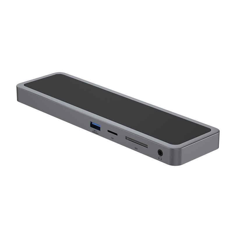 Type-C docking station with 4K60Hz dual-display output, supporting extended mode for multi-monitor setups with dual DP and HDMI ports.