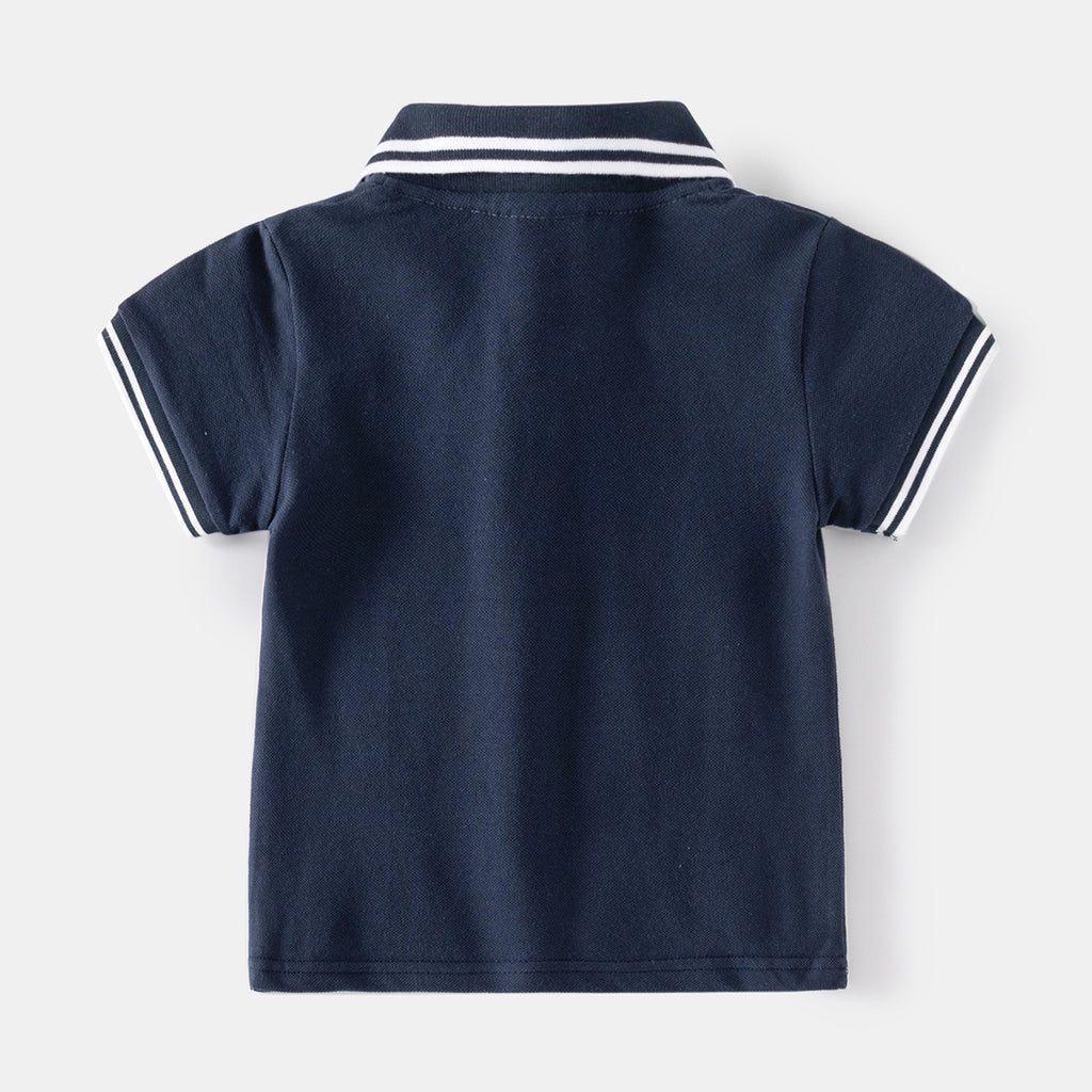 Short Sleeve Turn-Down Collar Solid Color Mid-Small Children's Pique Cotton Polo Shirt