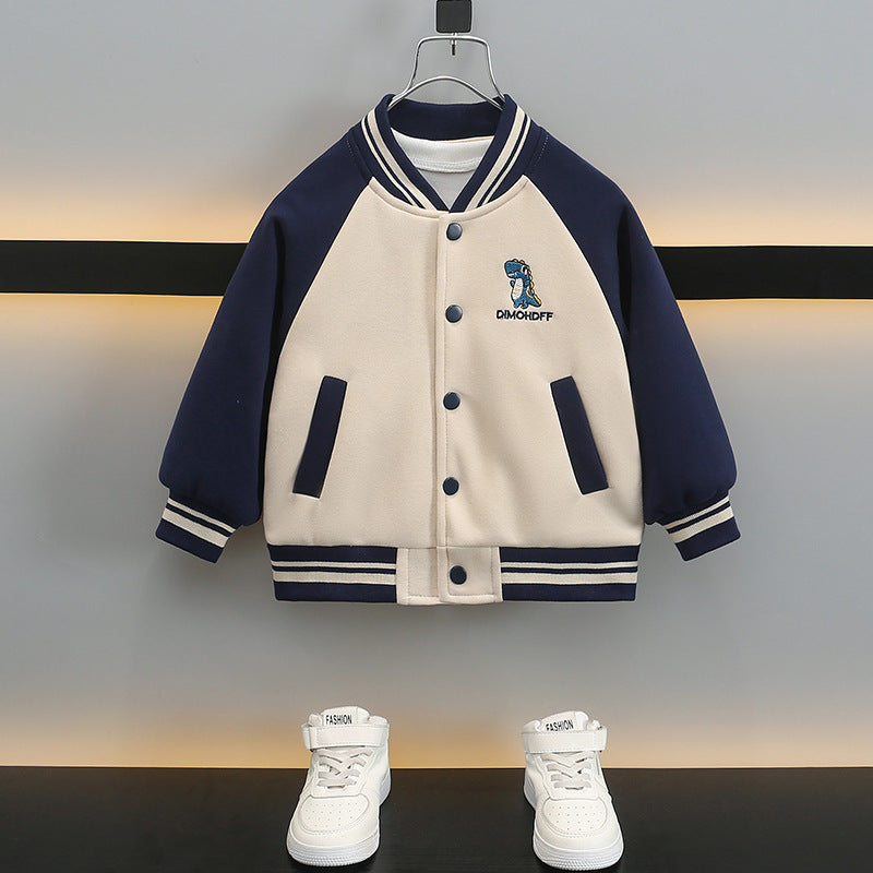 Kids Boys Cartoon Print Baseball Jacket Spring Autumn Casual Outerwear