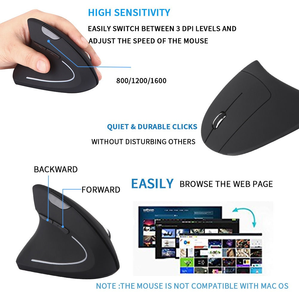 Ergonomic left-handed wireless vertical charging mouse for esports and office use