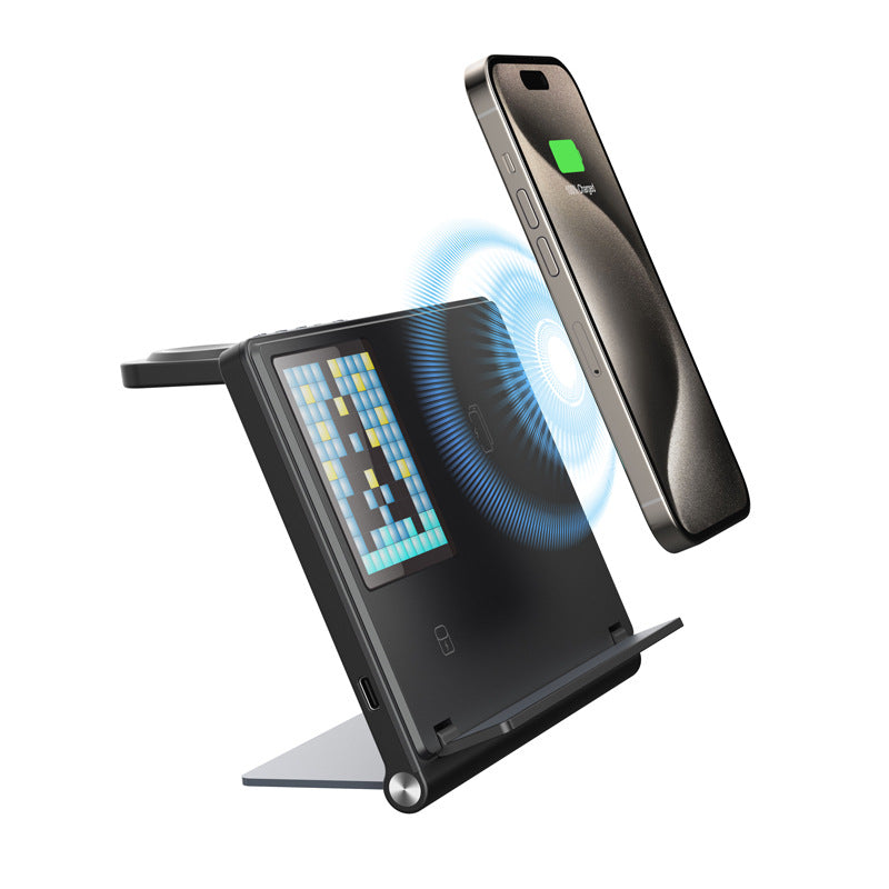 Trending Products Portable 5-in-1 Pixel Animation Foldable Wireless Charging Stand for Mobile Phones, Smartwatches, and Earphones