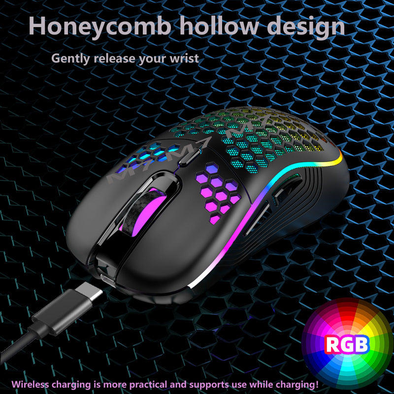 2.4G Wireless Cave Mouse Lightweight Gaming Mouse with Luminous 7 Color Breathing Light Computer Accessories