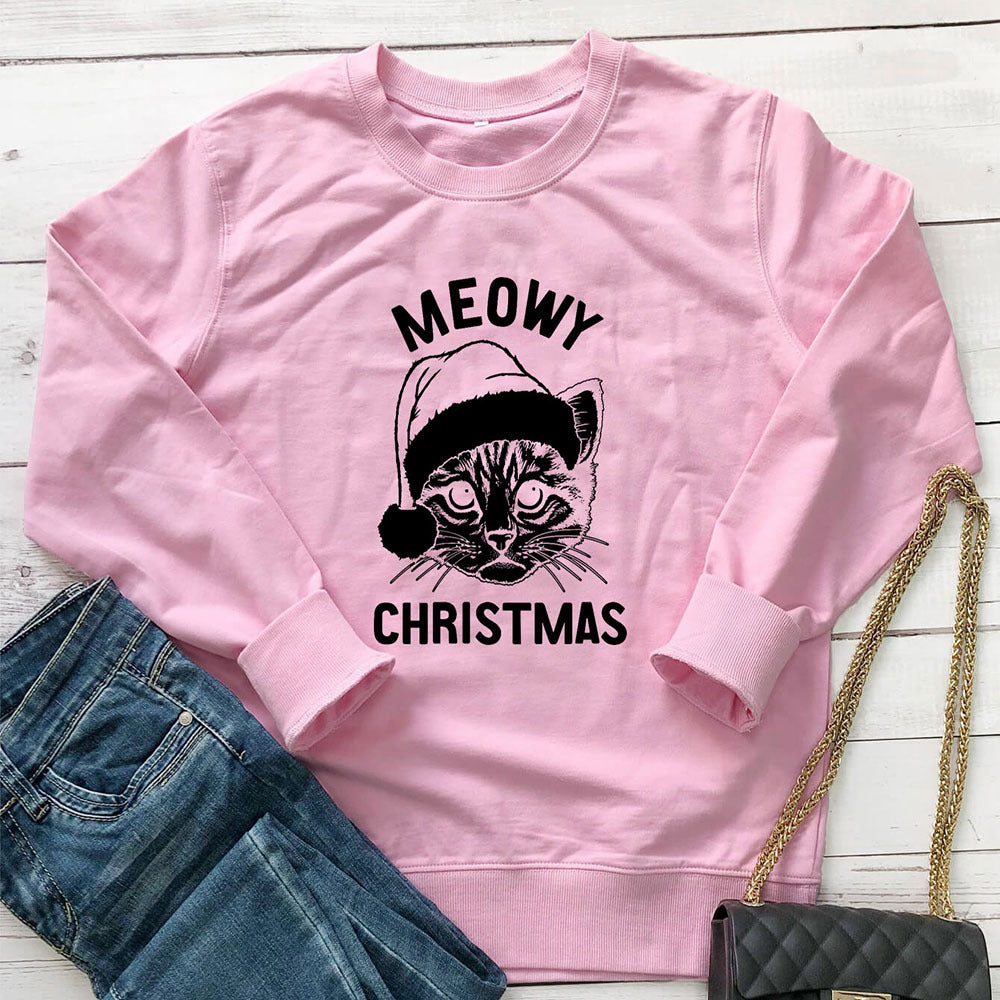Letter printed cat round neck hoodie
