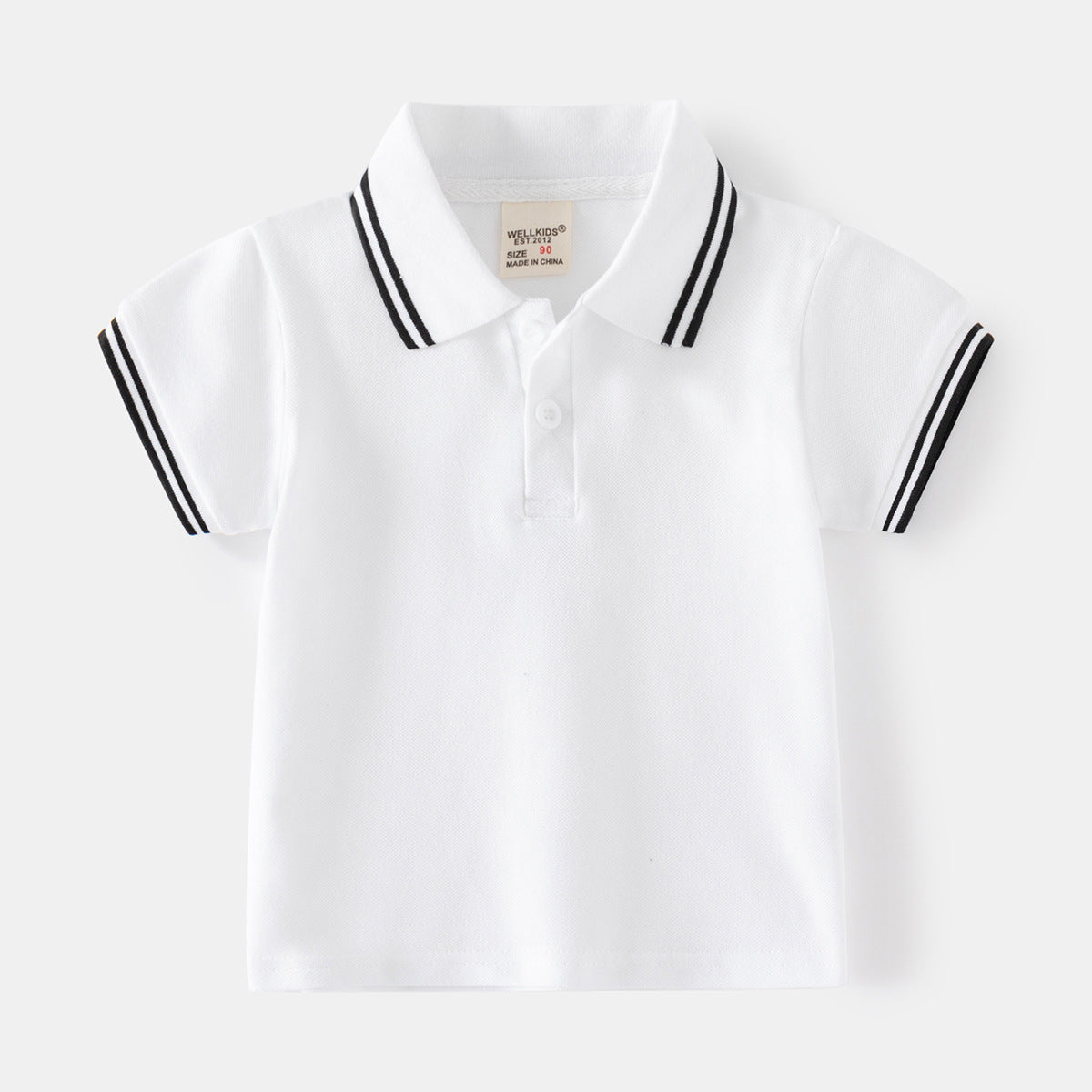 Short Sleeve Turn-Down Collar Solid Color Mid-Small Children's Pique Cotton Polo Shirt