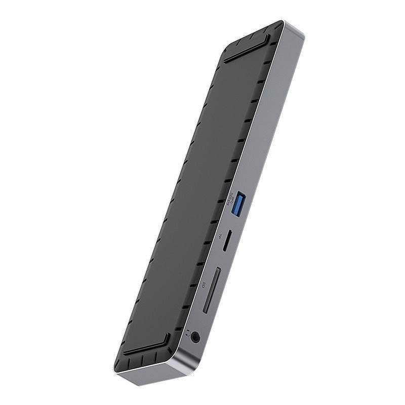 Type-C docking station with 4K60Hz dual-display output, supporting extended mode for multi-monitor setups with dual DP and HDMI ports.