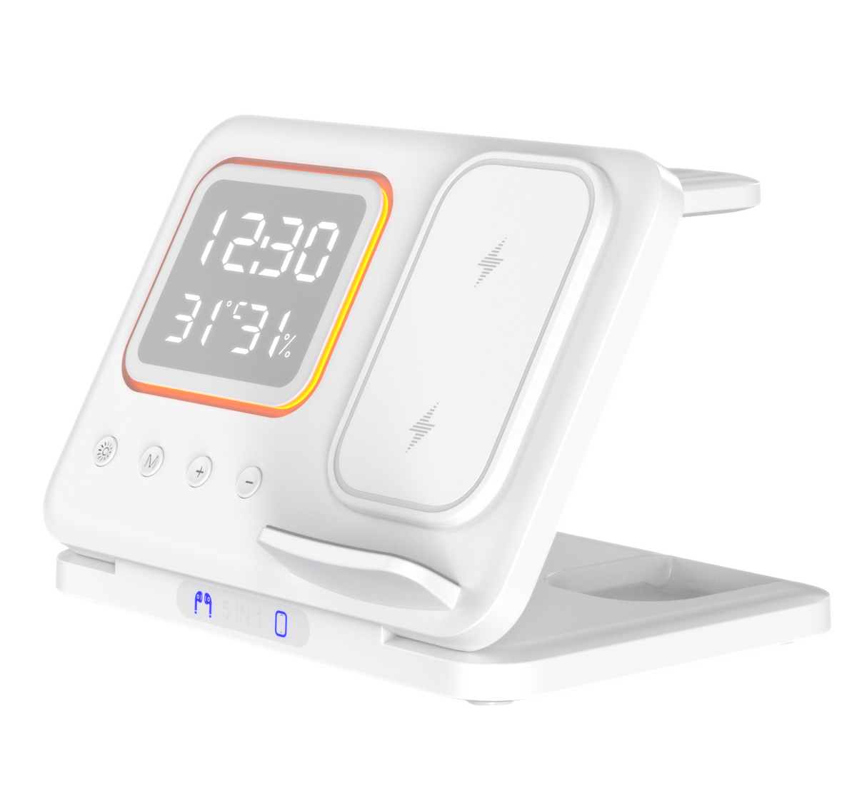 Suporte de Mesa com Carregamento Rápido de 15W, Carregador Sem Fios Universal 5 em 1 para iPhone