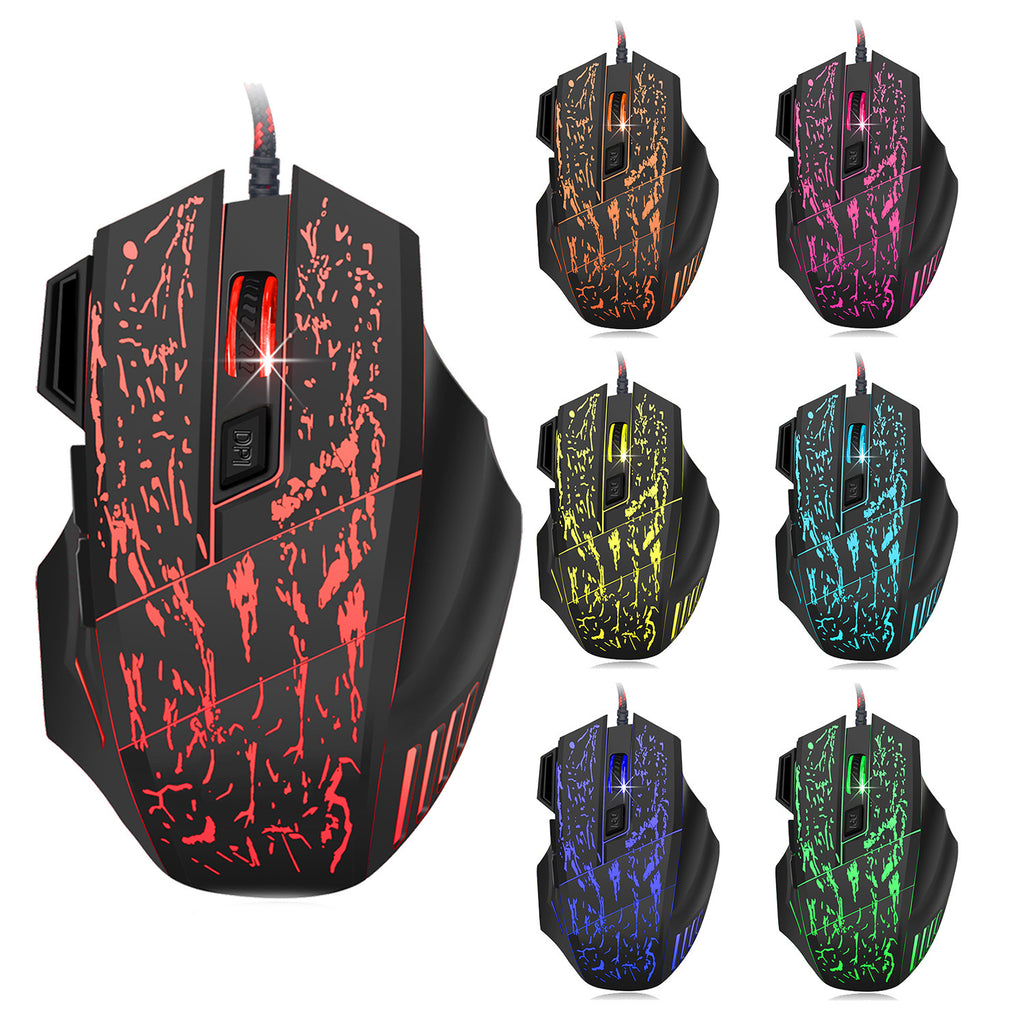 HXSJ Flow Crack Gaming Mouse Colorful Luminous 7D Gaming Mouse