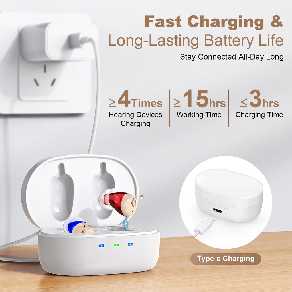 Mini charging hearing aid with noise reduction, hearing aid, in-ear type