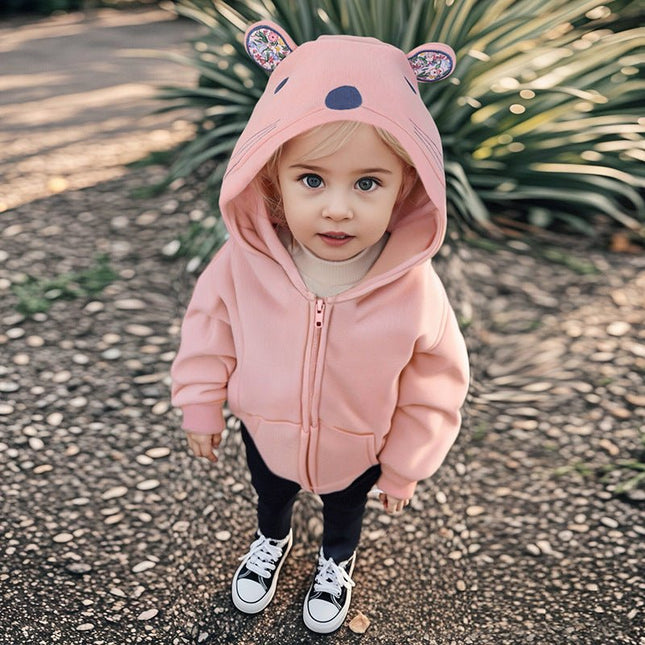 Children's Hoodie, Autumn Fleece Lined Solid Color Jacket, Cute Hooded Baby Top
