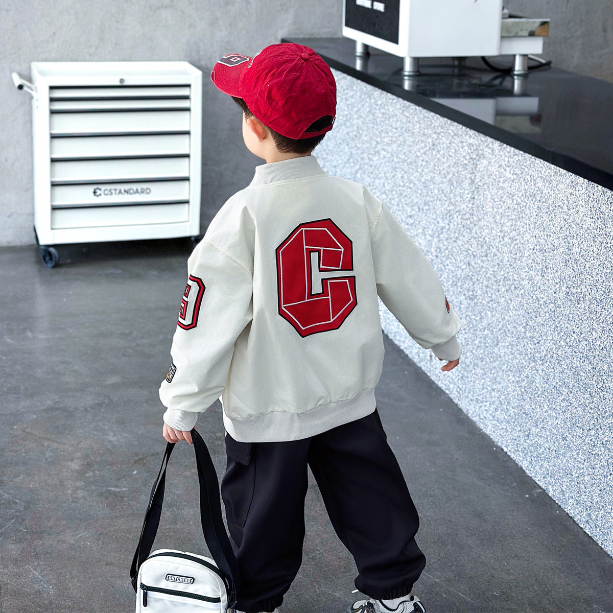 Kids Boys Girls White Baseball Style Jacket