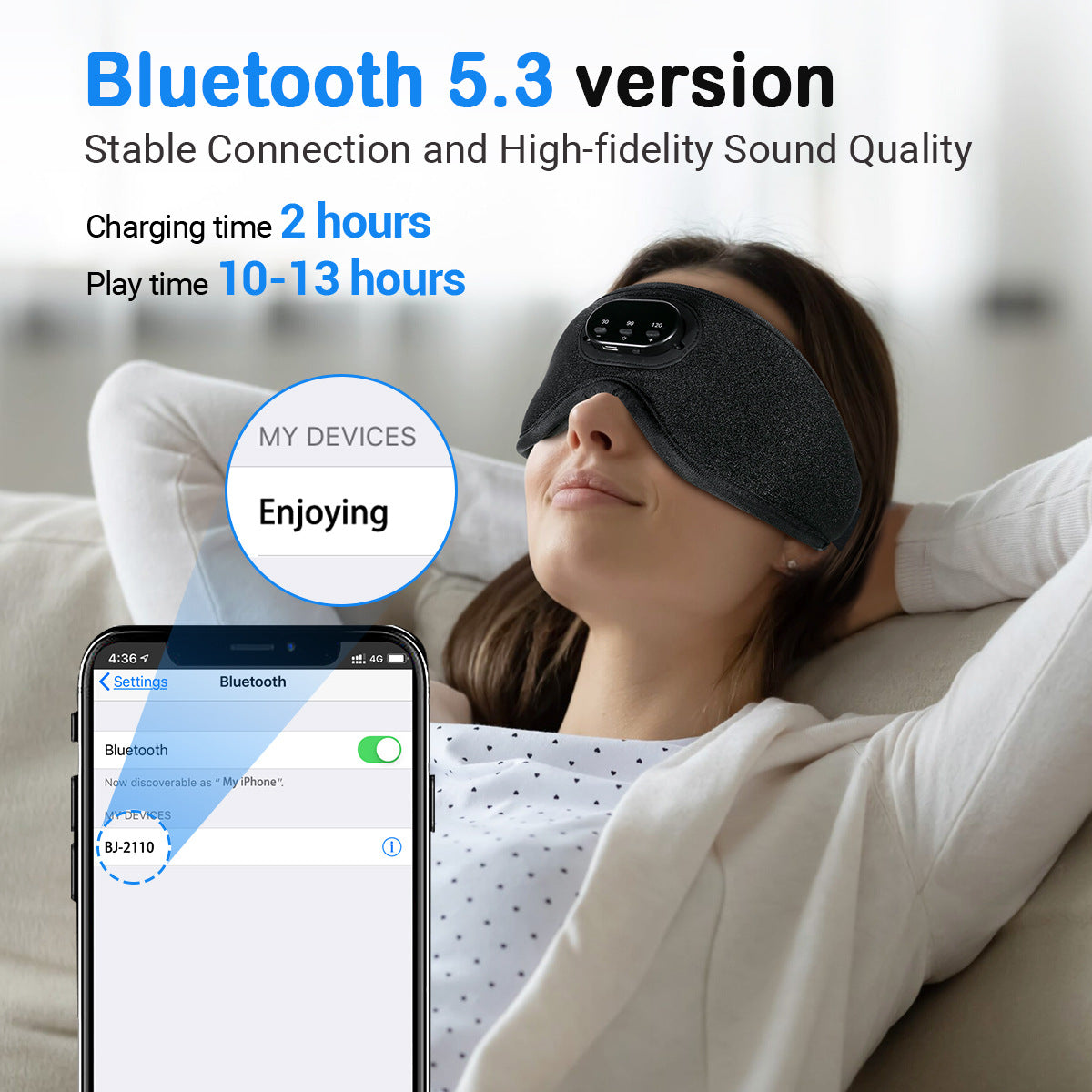 Bluetooth White Noise Milk Silk 3D Ergonomic Full Blackout Breathable Smart Music Sleep Mask