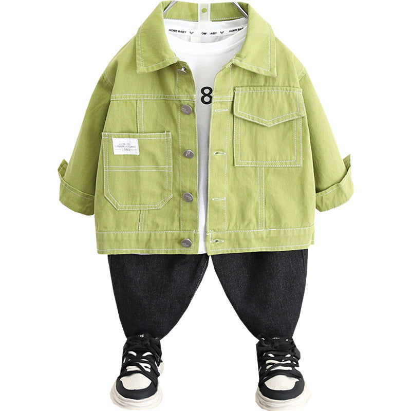 Boys Casual Long Sleeve Lapel Collar Lightweight Jacket