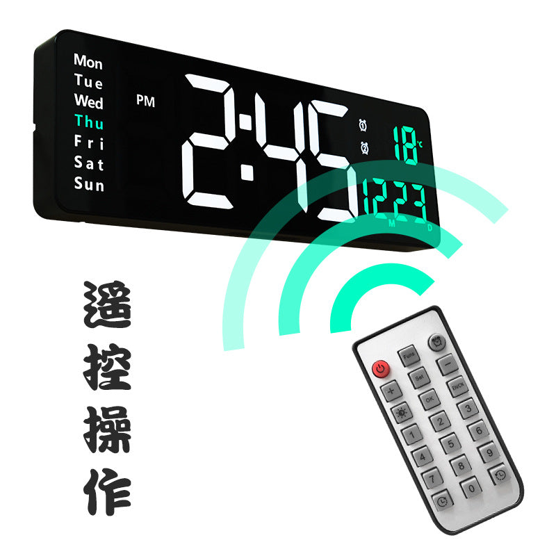 13/16-inch Large LED Digital Wall Clock, Wall-mounted Remote Control Temperature Date Week Display Timer Dual Alarm Clock
