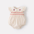 Cotton Polka Dot Sweet Flutter Sleeve Romper Girl Baby Peter Pan Collar Embroidered Cool Onesie