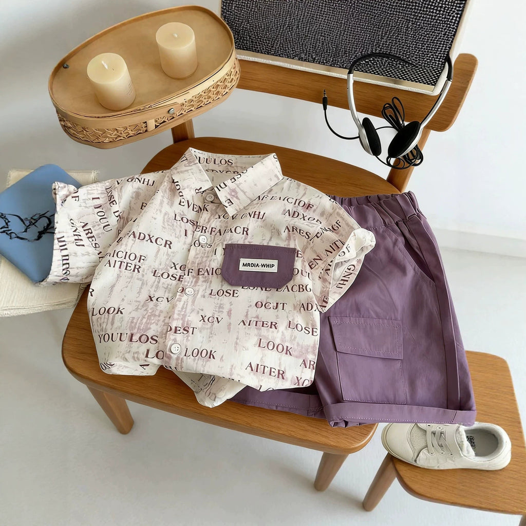 Short Sleeve Shirt Set for Boys Summer Lightweight Children's Clothing Two-Piece Outfit