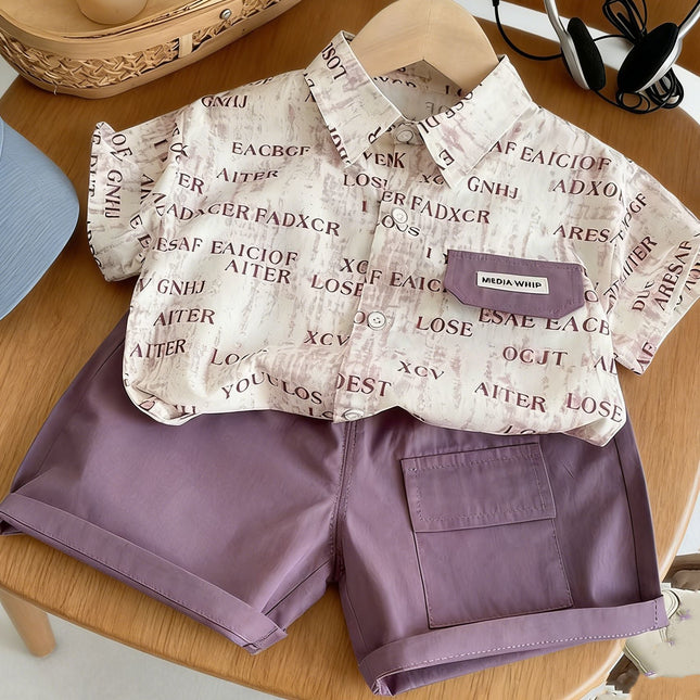 Short Sleeve Shirt Set for Boys Summer Lightweight Children's Clothing Two-Piece Outfit