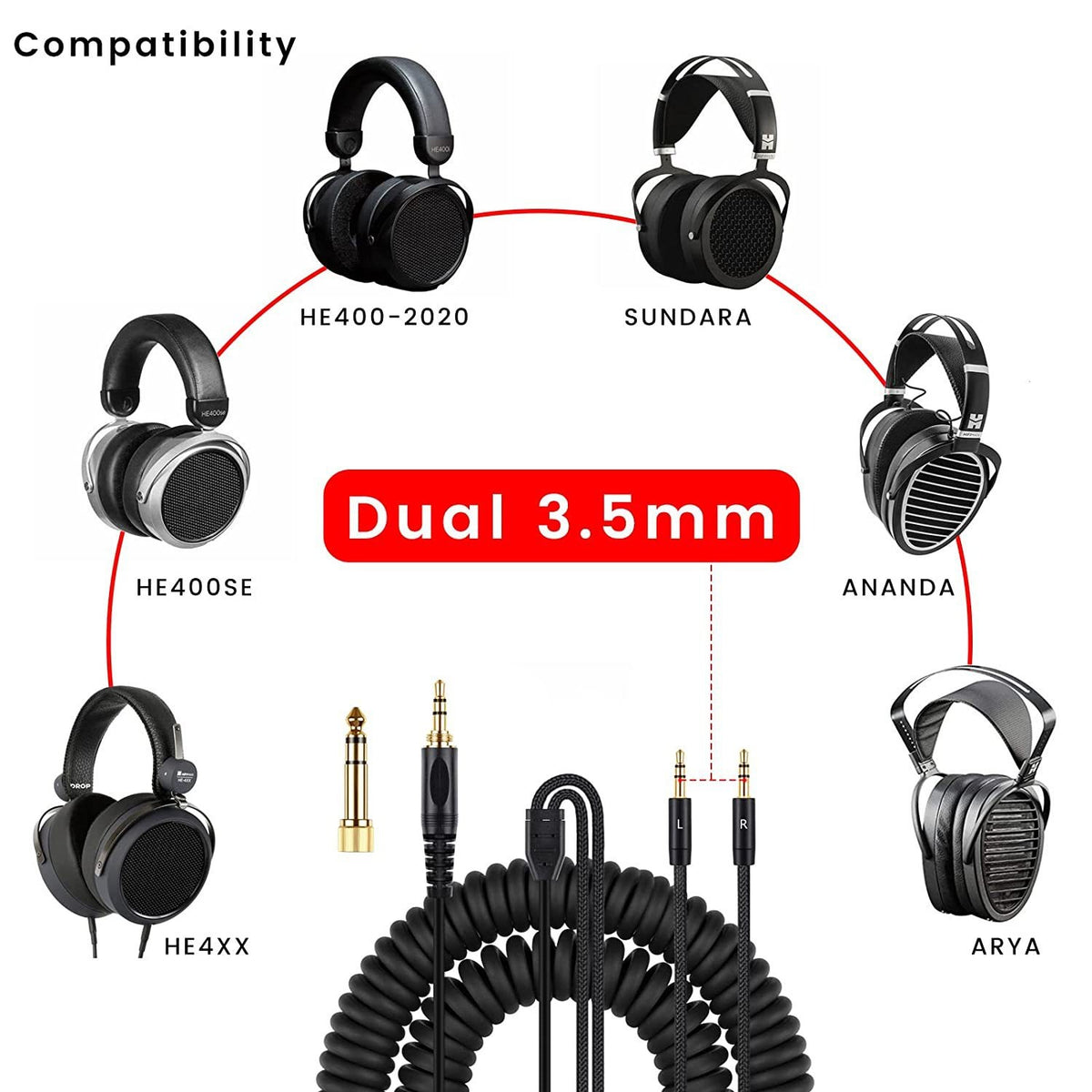 Suitable for Denon AH-D7100 7200 D600 D9200 5200 dual 3.5mm headphone spring cables