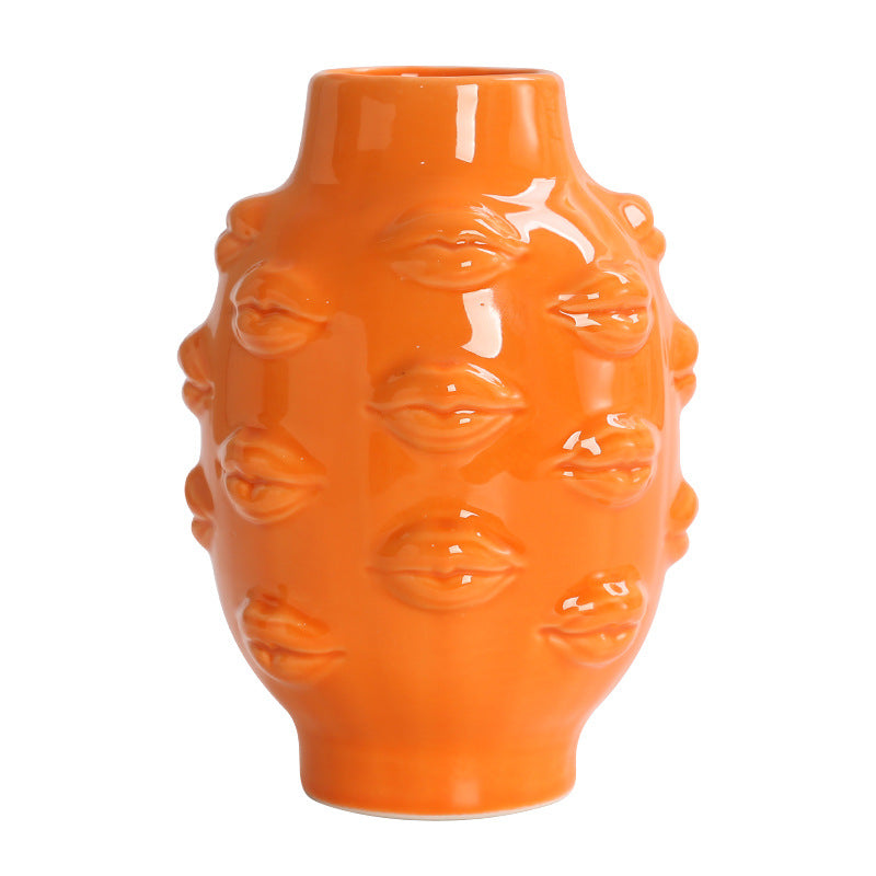 Minimalist Ceramic Lip-Shaped Flower Vase Modern Home Decor Ornament for Living Room and Hotel