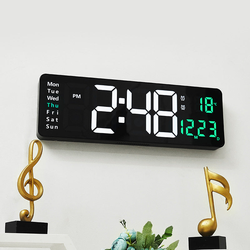 13/16-inch Large LED Digital Wall Clock, Wall-mounted Remote Control Temperature Date Week Display Timer Dual Alarm Clock
