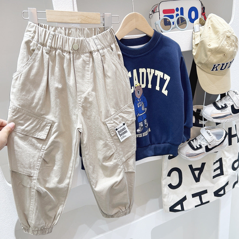 Children's Cargo Pants Big Kids Casual Pants Boy Autumn Outfit Long Pants Stylish