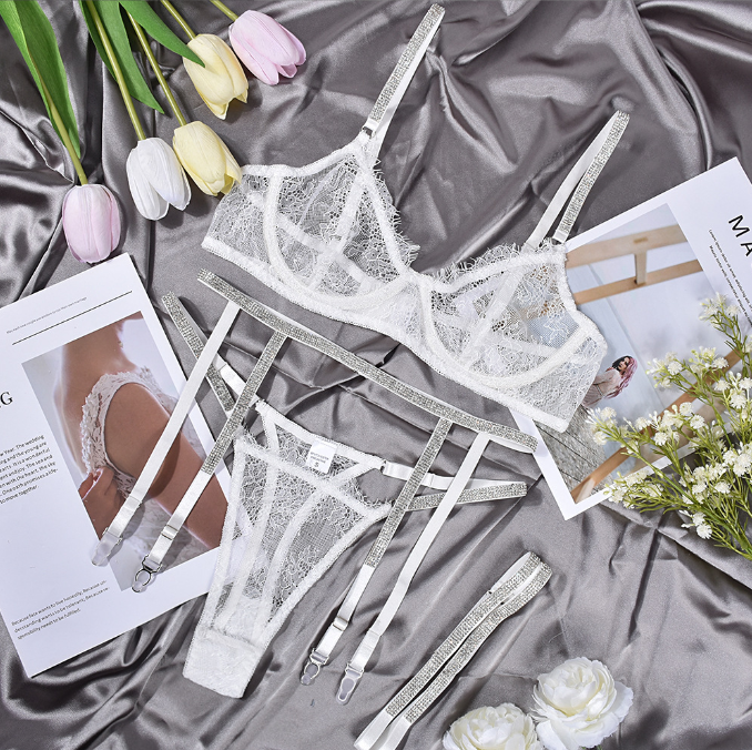 Conjunto Lingerie Sexy 4 Peças em Renda com Aro — 4 Cores | Mulher (+18)