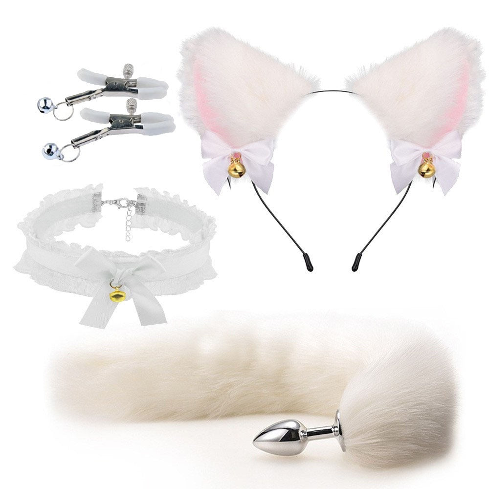 Kit Plug Anal Metálico com Cauda de Raposa — 3 ou 4 Peças | SM Adultos (+18)