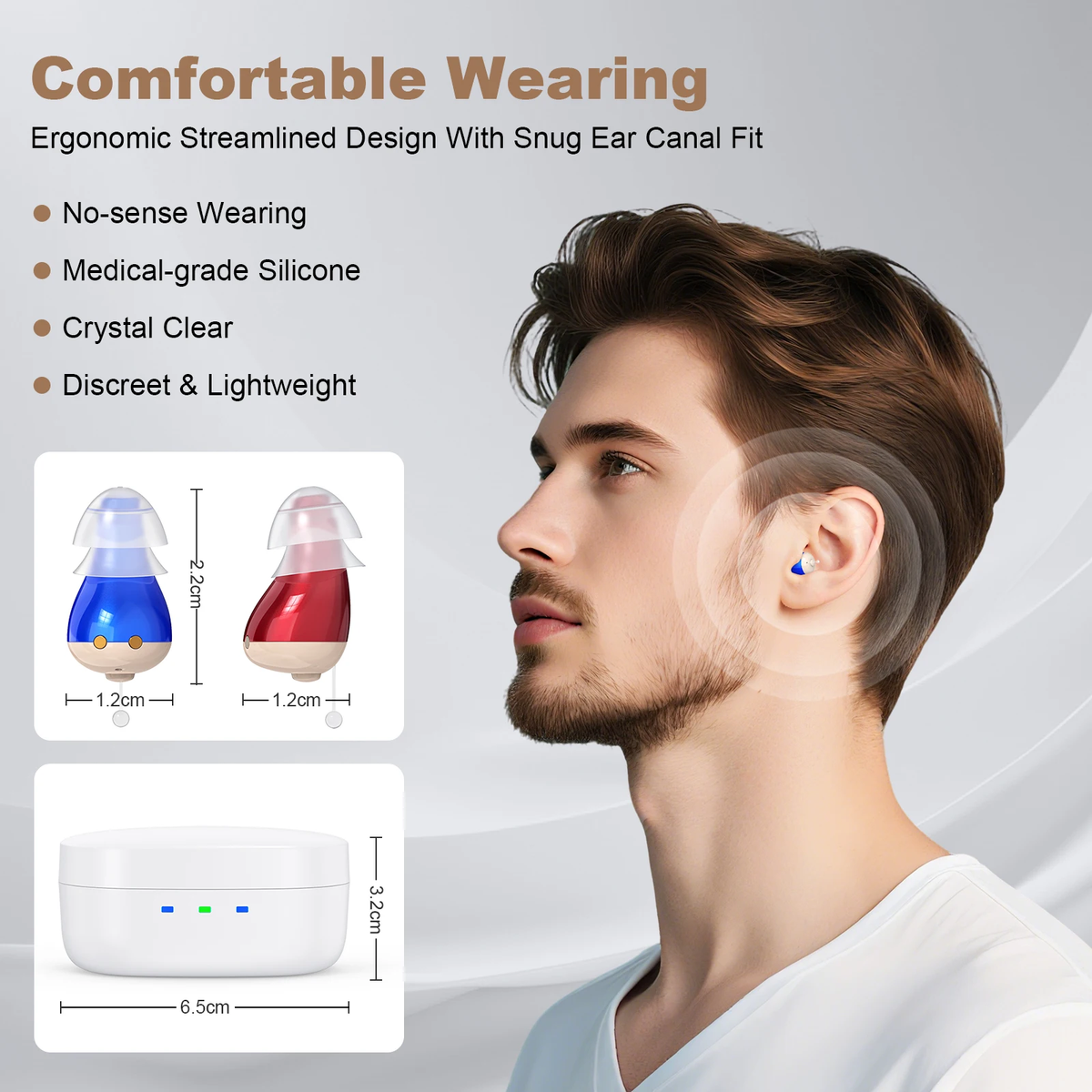 Mini charging hearing aid with noise reduction, hearing aid, in-ear type