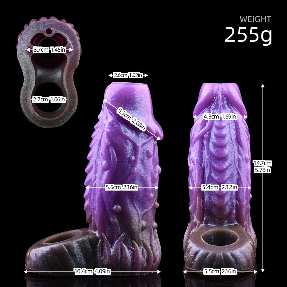 Capa Peniana Oca com Textura — Silicone Líquido | Âmbar Roxo | Masculino (+18)