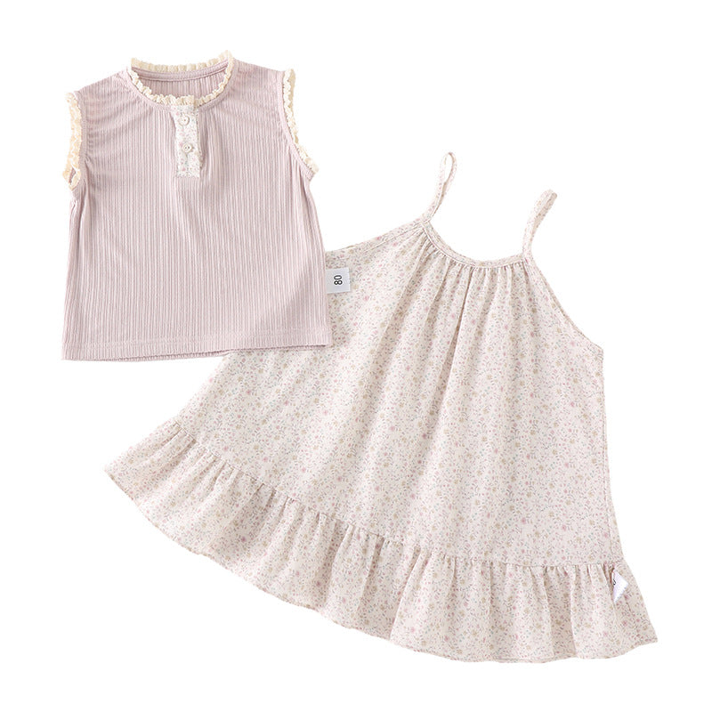 Summer Lightweight Dress for GirlsPrincess Style Home Wear Ink Wash Print Design