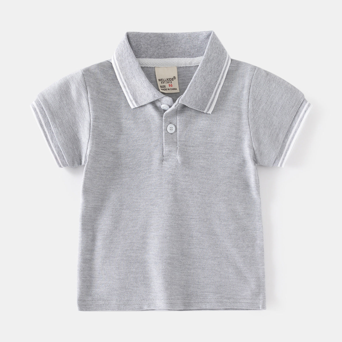 Short Sleeve Turn-Down Collar Solid Color Mid-Small Children's Pique Cotton Polo Shirt