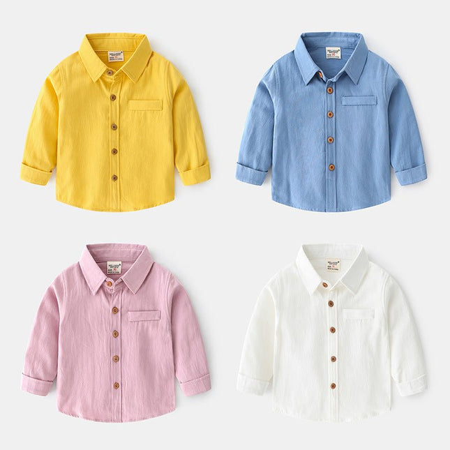 Long Sleeve Solid Color Boys' Shirt  Children's Top for Kids