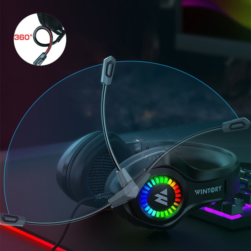 Wired gaming headset, over-ear e-sports headphones with LED lights for mobile phones and computers, cool streamer headset.