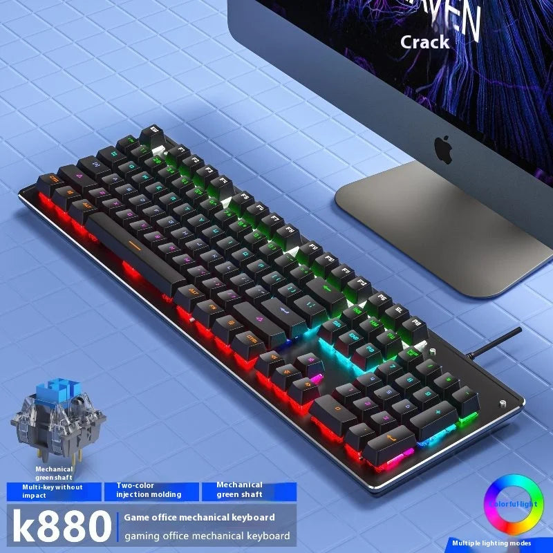 Cracked K880 Hot Swappable Mechanical Keyboard, Esports Gaming, Green Switch Office Computer Keyboard, Wired Mechanical Keyboard