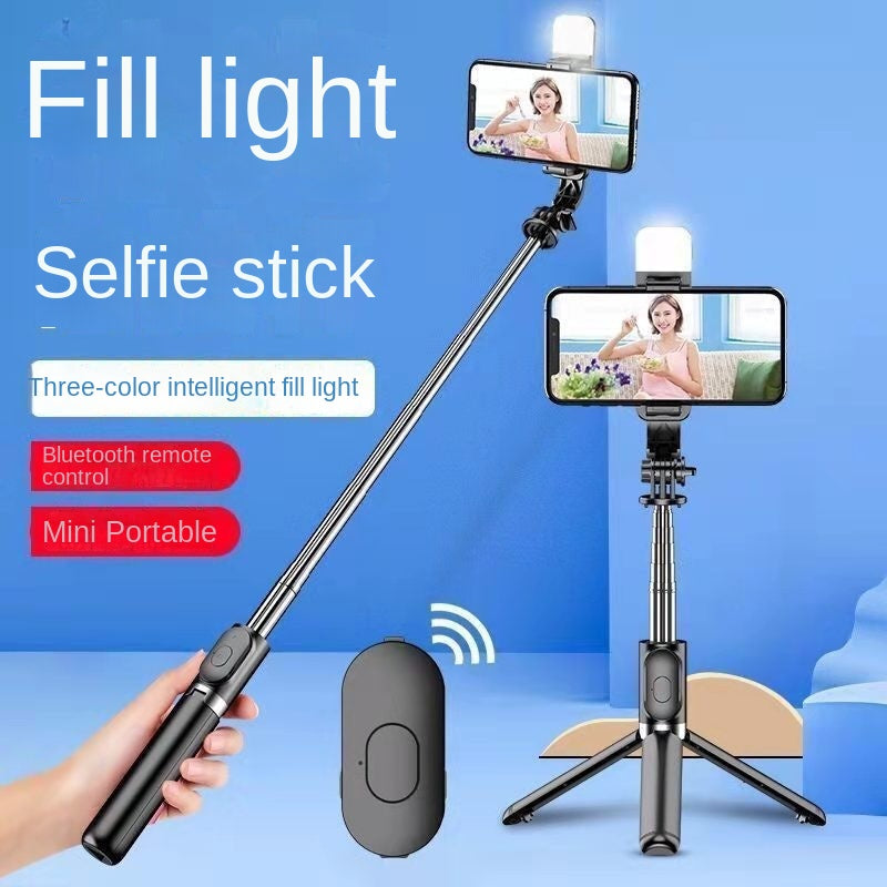 Tripé de selfie Bluetooth por grosso com luz de preenchimento, extensível e universal para streaming ao vivo